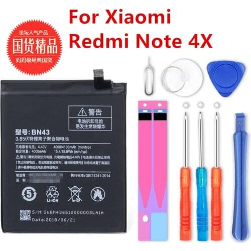 100% NEW Replacement Phone Battery 4000mAh BN43 For Xiaomi Redmi Note 4X / Note 4 global Snapdragon 625 Phone Battery