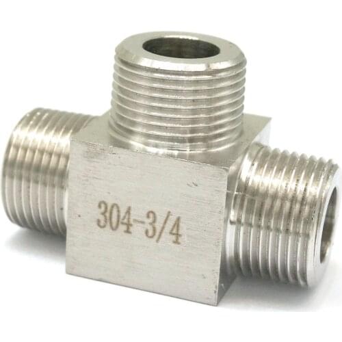 3/4" BSPT male Threaded Tee 3 Way 304 Stainless Steel Pipe Fitting Connector Adapter Equal Max Pressure 2.5 Mpa