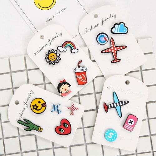 3~5pcs/pack-Korean Childrens Cartoon Cute Fashion Pin With Acrylic Brooch For Coat Bags Decorated Pin Button Accessories