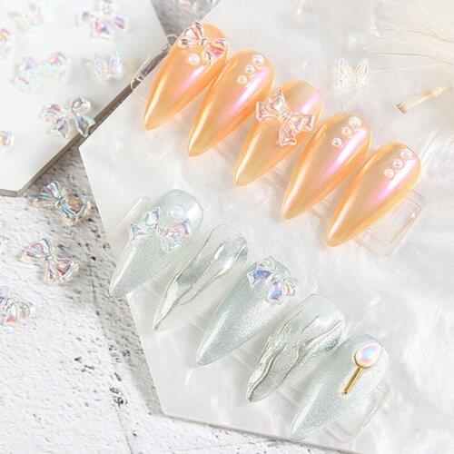 30Pcs/pack 3D Aurora Butterfly Bow Resin Nail Art Decorations Colorful Glitter Nails Decorations for DIY Manicure Accessories
