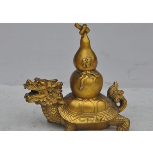 5" chinese fengshui brass gourd Calabash fu dragon turtle Tortoise lucky statue