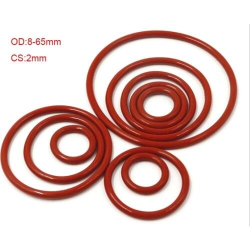 50pcs Red VMQ Silicone O Ring Gasket CS 2mm OD 8mm ~ 65mm Food Grade Silicon O Ring Gasket Rubber o-ring