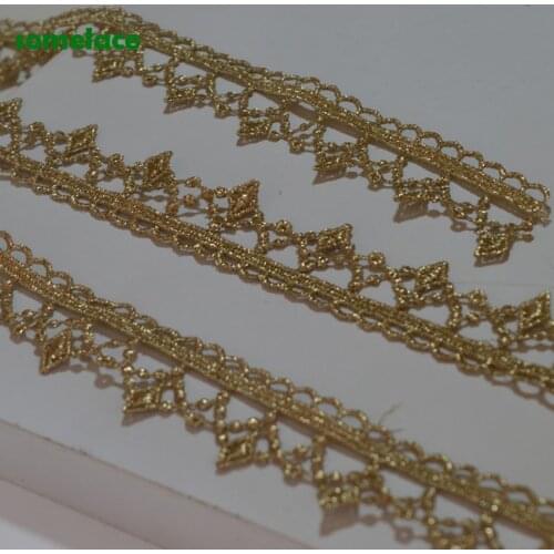5YDS,10YDS/LOT 3CM Gold Wavy Style Fluorescent Floral Lace Gold Thread Embroidery Lace Accessories Trim Wedding Dress202041202