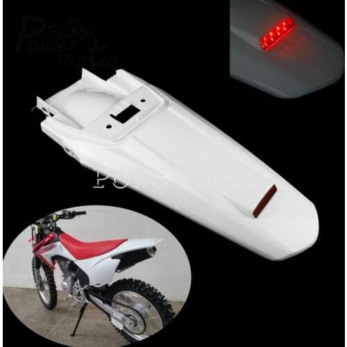 MX Trail White Dirt Pit Bike Motocross Rear Fender LED Tail Brake License Plate Light Splash Mudguard for Honda CRF150F CRF230F