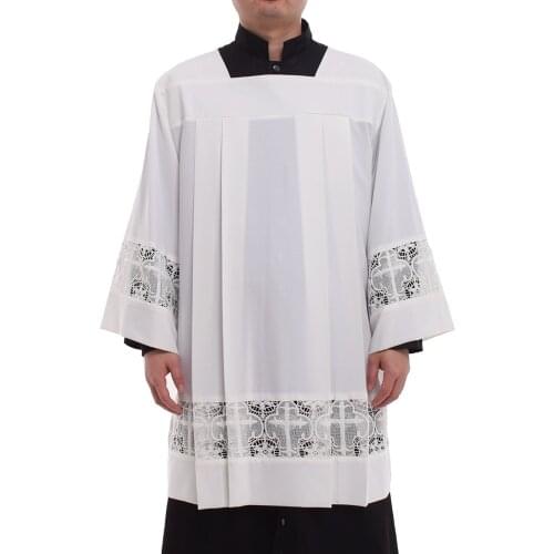 Catholic Church Mass Surplice Liturgical Cotta Vestment Square Neck Latin Cross Robe