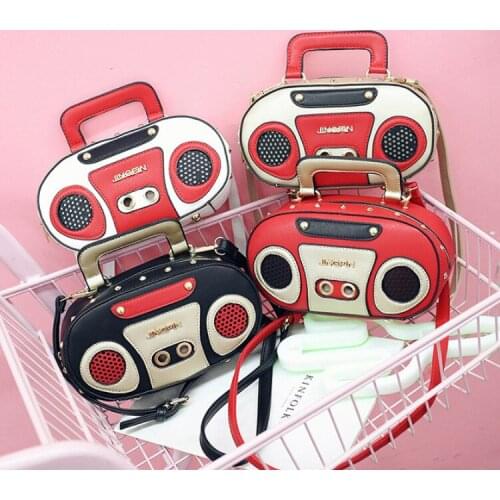Childrens Personality Retro Radio Handbags New Fashion Womens Portable Rock Fan Shoulder Bag Diagonally Small Bag Tide
