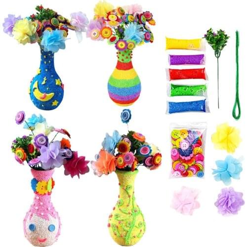 DIY Button Flower Vase Art Crafts Set For 4-12 Years Old Children Floral Handmade Vase DIY Crafts Kit For Kids