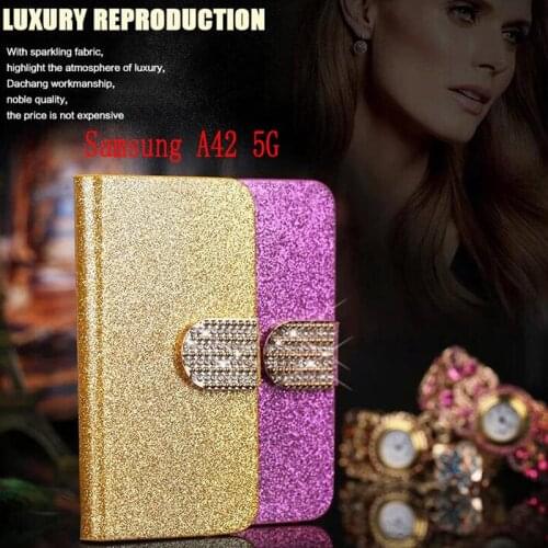 For Hoesjev Samsung A42 5G Case Luxury Flip Leather Mobile Phone Cases For Samsung Galaxy A 42 Back Cover Shell Shiny Diamond