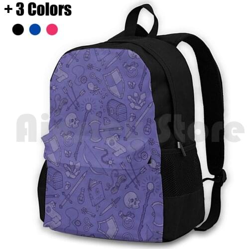 Inventory In Purple Outdoor Hiking Backpack Riding Climbing Sports Bag Inventory Sword Shield Dagger Knife Knives Flail Axe