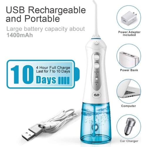 3 Modes Rechargeable Oral Irrigator Portable Dental Water Flosser Waterproof Teeth Cleaner Floss Tooth 2 Jet Tips 300ml
