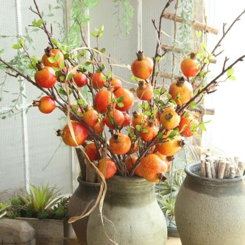 6 Heads pomegranate branches Simulation flower high-grade artificial foam fruit plants Balcony decoration flower arrangement