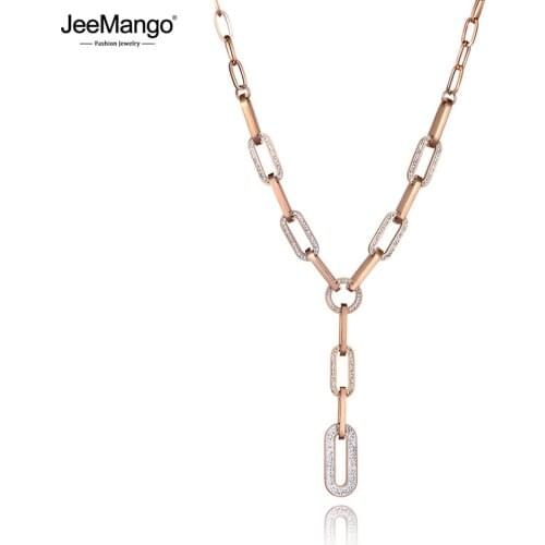 JeeMango Hiphop/Rock Stainless Steel Geometry Clay Crystal Pendant Necklace For Women Trendy Chain & Link Long Necklace JN19163