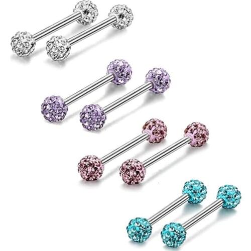 TIANCIFBYJS Stainless Steel Nipplerings Tongue Rings CZ Crystal Barbell Heart-Shape Piercing Jewelry 14G