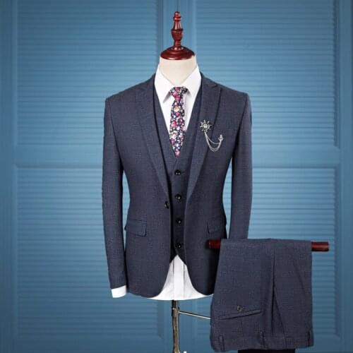 3 Pieces Good Quality Mens Solid 2021 Latest Styles Slim Fit Business Navigation Rudder Suits Groom Wedding Suit 935