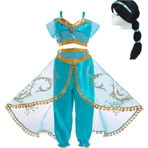 Princess Jasmine Cosplay Costume Girl Kids Childrens Dress Summer Dress Aladdins Lamp Role Play Party Clothes