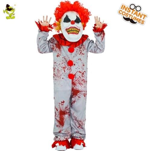 Boys Evil Clown Costumes Halloween Party Cosplay Bloody Zombie Costume Carnival Role Play Outfit Children Killer Party Sets