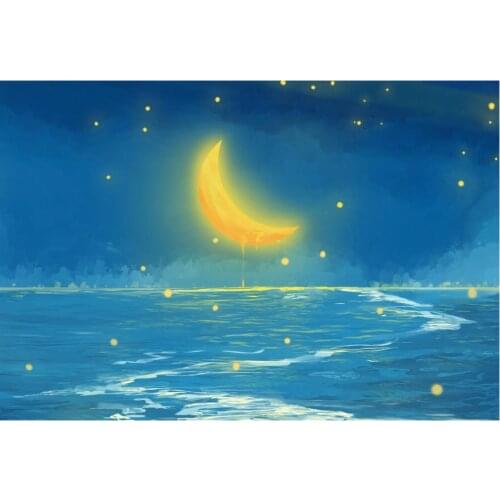 Beautiful Sea and Gold Moon Printing Backdrop Party Room Decor Photo Booth Studio Prop