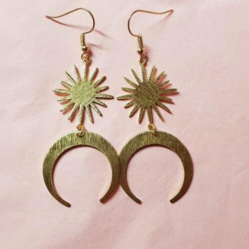 Beautiful Celestial Earrings, Crescent Moon Earrings, Large Sun and Moon Earrings, Day and Night