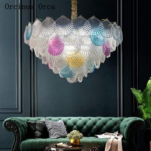 Post modern creative romantic color crystal chandelier living room dining room Girl Bedroom Luxury shell glass chandelier
