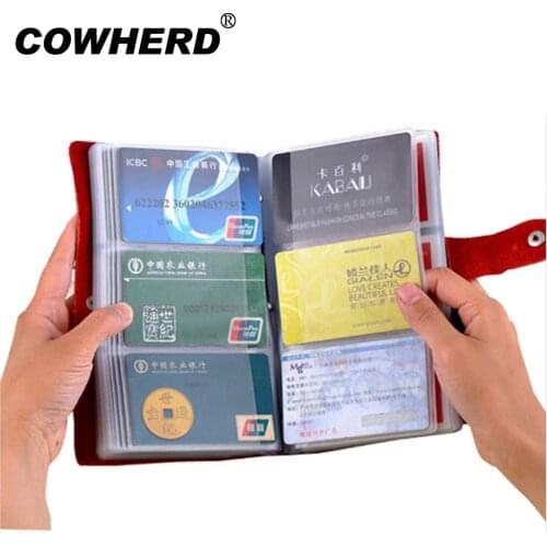 Hot Sale 90 Slots Women Men Name Credit Card Holder Genuine Leather Buckle Large Capacity Business ID Holders Organizer Bag