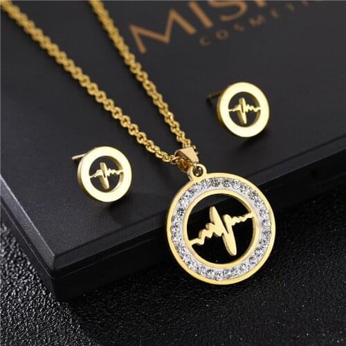 BUDROVKY Fashion Titanium Steel Zircon Necklace Earrings Two-Piece Female ECG Necklace Set Jewelry Wholesale