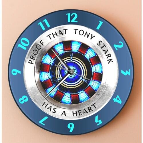 Heart Arc Reactor Wall Clock Movie Fans Timepiece Wall Clock Modern Design Hanging Watch 12 Inch Living Room Decoration Gift