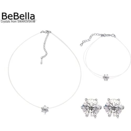No allergic thin transparent chain necklace and earrings&bracelet set with Crystals from Swarovski for women gift in