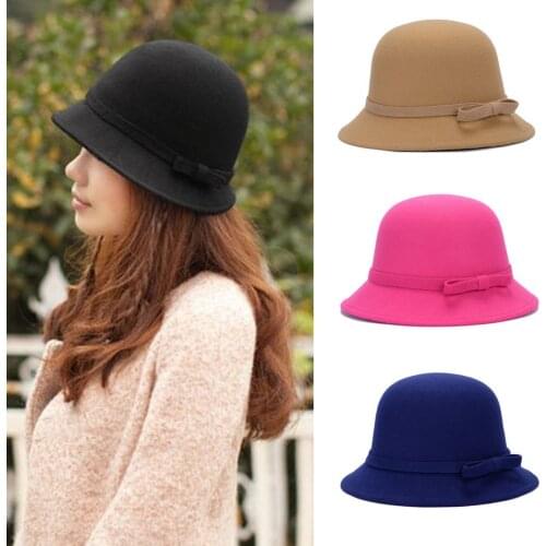 Brand New Fashion Ladies Women Cloche Hat Felt Bucket Fedora Bowler Dome Bow Cap Vintage