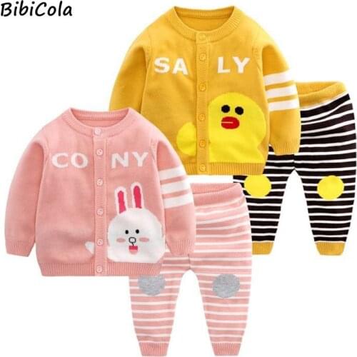 New Autumn Winter Knitted Baby Sets Cotton 2pcs Lovely Animal Cardigan Sweaters+Pants Infant Boys Girls Outfit Suits