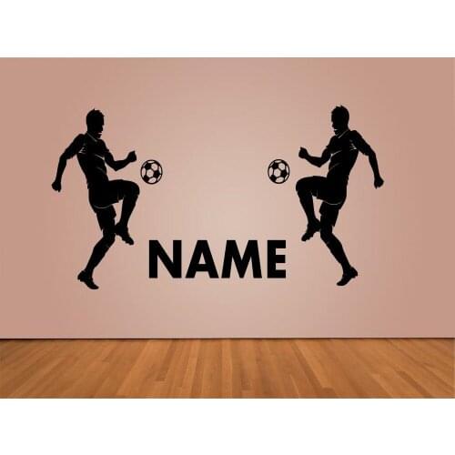 Personalised Name Wall Vinyl Decal Boy Room Sport Football Player Wall Sticker Black Mural Wallpaper Kids room wall Decals D613