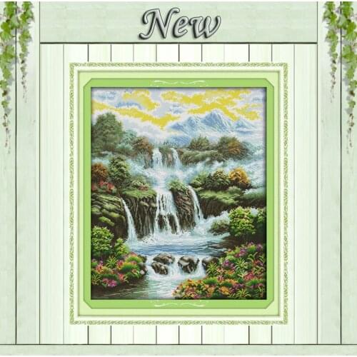 Heaven on earth waterfall Scenery,Pattern Counted print on canvas DMC 14CT 11CT DIY Cross Stitch Needlework kits Embroidery Sets