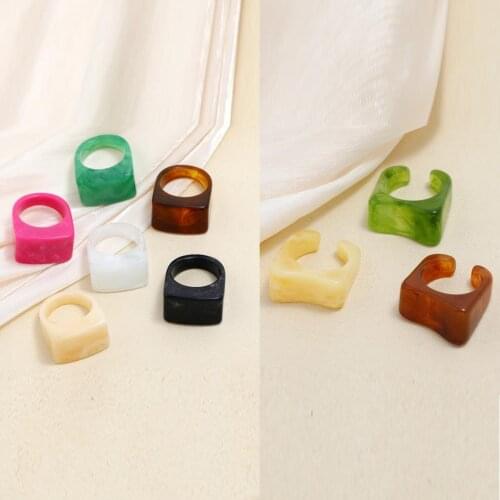Multicolor Resin Unadjustable Rings Geometric Rectangle Rings For Women Girls Irregular Finger Rings Gift Jewelry Party Club,1PC