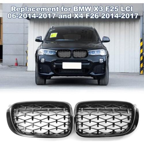 Car Front Grille Grill Mesh Net Trim Strip Cover Double Line Replacement for BMW X3 X4 F25 F26 2014-2017 Car Accessories
