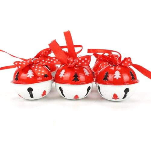 Christmas decorations for home 6pcs red white metal jingle bell with ribbon 50mm tree bells for Christmas ornaments decor