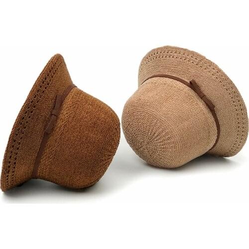 2020 new Autumn Winter knitted basin cap female versatile dome sunshade hat bowknot fashion hat outing basin bowler bucket hats