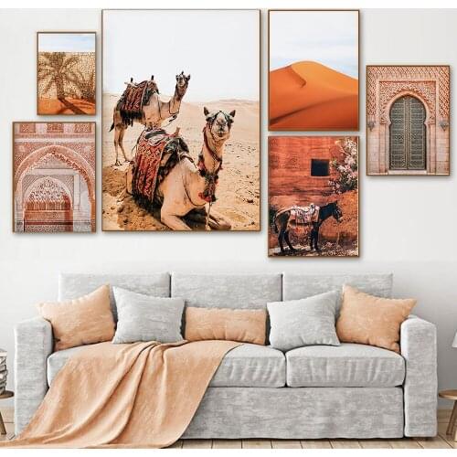 Scandinavian Desert Viewscape Canvas Painting Nordic Morocco Door Poster Warm Color Style Print Wall Art Picture Home Decor