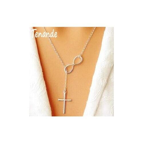 Tenande Punk Silver Color Clavicle Chain Necklaces Lariat Cross Infinity Necklaces & Pendants for Women Party Jewelry Gift