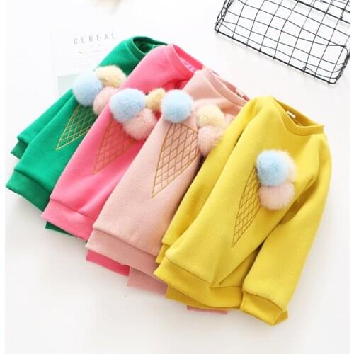 2019 Sweet Girl Fleece thick sweater Girls Baby Cute Ice Cream ball Jacket Sweaters Kids Children Clothes