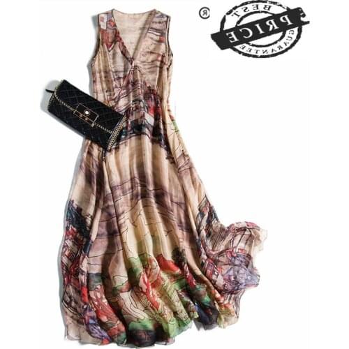 Vintage Summer Dress Women Clothes 2021 Boho Real Silk Long Vestidos Ladies Floral Sexy Maxi Dresses Top Mujer Woman A016
