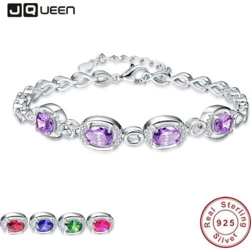 JQueen Simple Elegant Women Created Garnet Emerald Tanzanite Topaz Oval Stone Bracelet 925 Sterling Silver Bracelet Jewelry