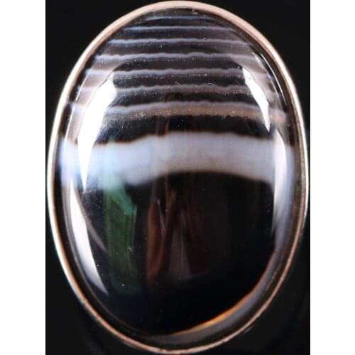 1Pcs Women Men Wedding Ring Jewelry Gift Natural Stone Oval Beads Black Veins Onyx Adjustable Finger Ring Z135