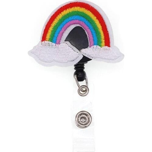 10pcs/lot Free Shipping Rainbow Colorful Retractable Badge Reel Felty Fabric Fashion Gifts ID Badge Card Holder