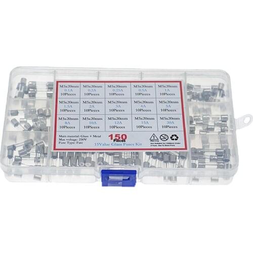 150 boxed 5x20mm glass fuses 0.1A-20A fuse set