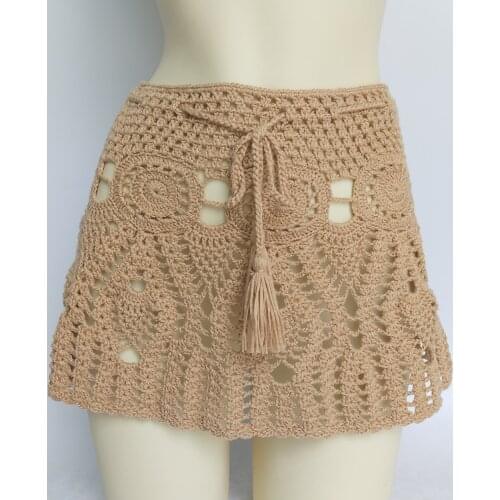 2021 New Sexy Crochet Tassel Beach Skirt Cotton Swimsuit Fused Skirt Casual Beach Running Lace See Through Slim Mini Skirts