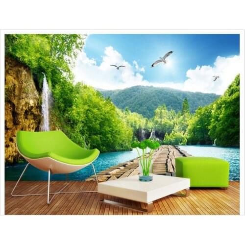 3d wallpaper custom 3d wall murals wallpaper Wooden bridge 3 d waterfall scenic setting wall 3d mural wallpaper home decoration