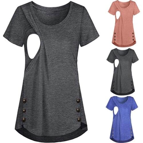 #48 Maternity Clothes O-neck Solid Short Sleeve Breastfeeding Pregnant Woman Nursing T Shirt Maternité Vêtement Allaitement