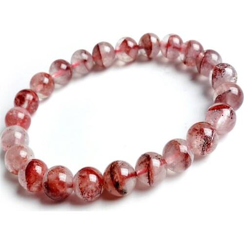 8mm Fashion Jewelry Stretch Charm Bracelets For Women Genuine Natural Red Phantom Quartz Gems Stone Round Crystal Bead Bracelet