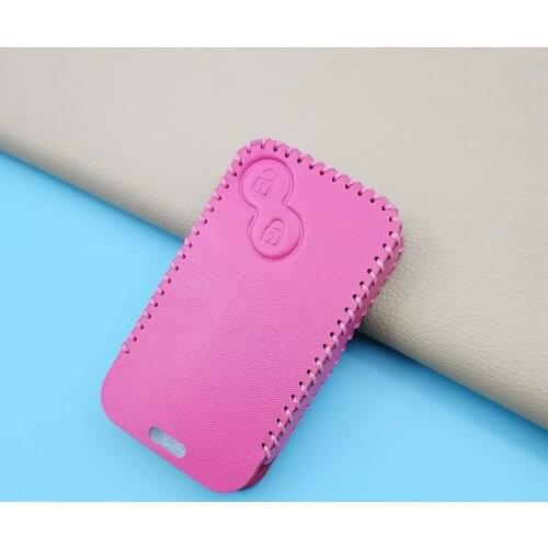 Pink Leather Car Case Remote Control Cover For Renault Clio Logan Megane 2 3 Koleos Scenery Card 2 Buttons Key Box Accessories