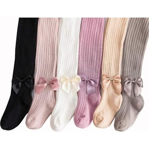 Kids Pantyhose Bow Baby Tights Spring Autumn Medium Thickness Combed Cotton Tights For Girls