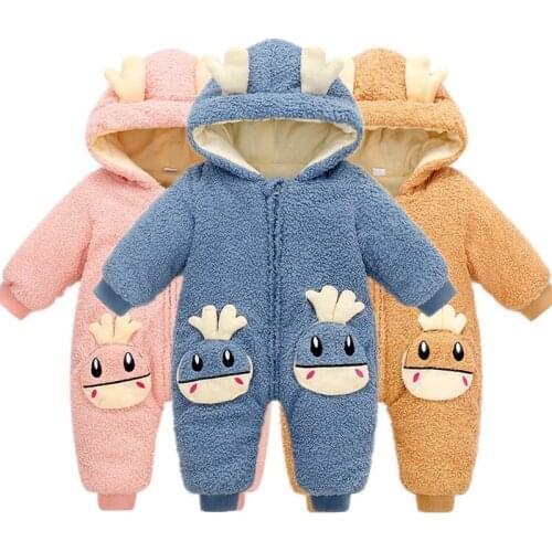 Autumn Winter Overall For Children Infant Down Cotton Thickened Clothes Hooded Cartoon Baby Boys Girls Jumpsuit Baby Romper